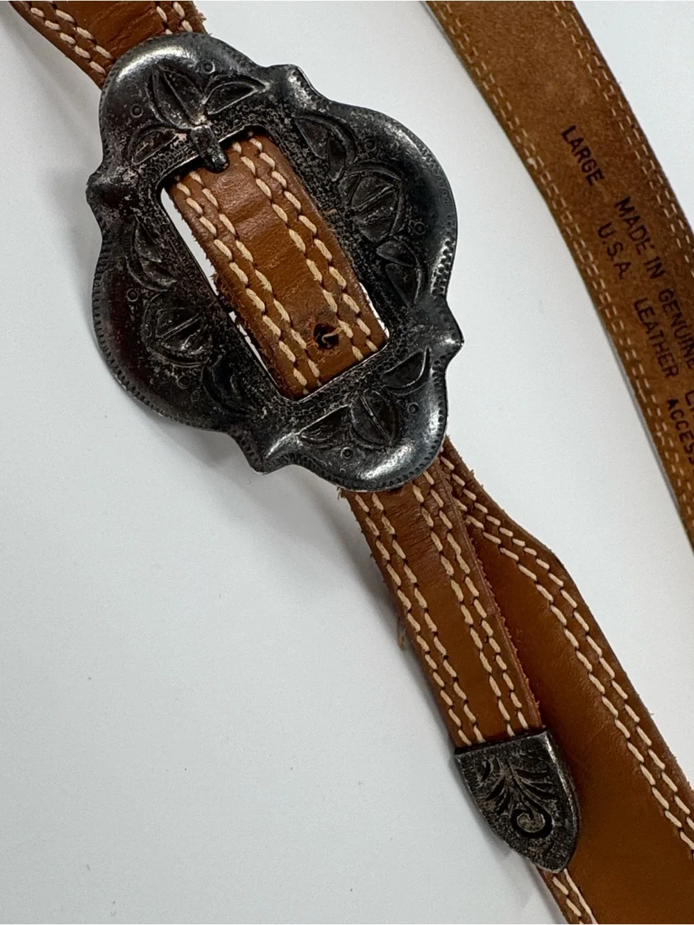 Vintage Liz Claiborne Genuine Leather Belt with Ornate Buckle Size L